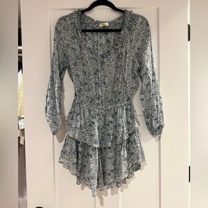 LoveShackFancy Silk Blue Floral ruffle mini dress - size small